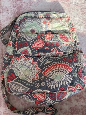 Vera Bradley Quilted Floral Backpack in Gray, Red & Mint